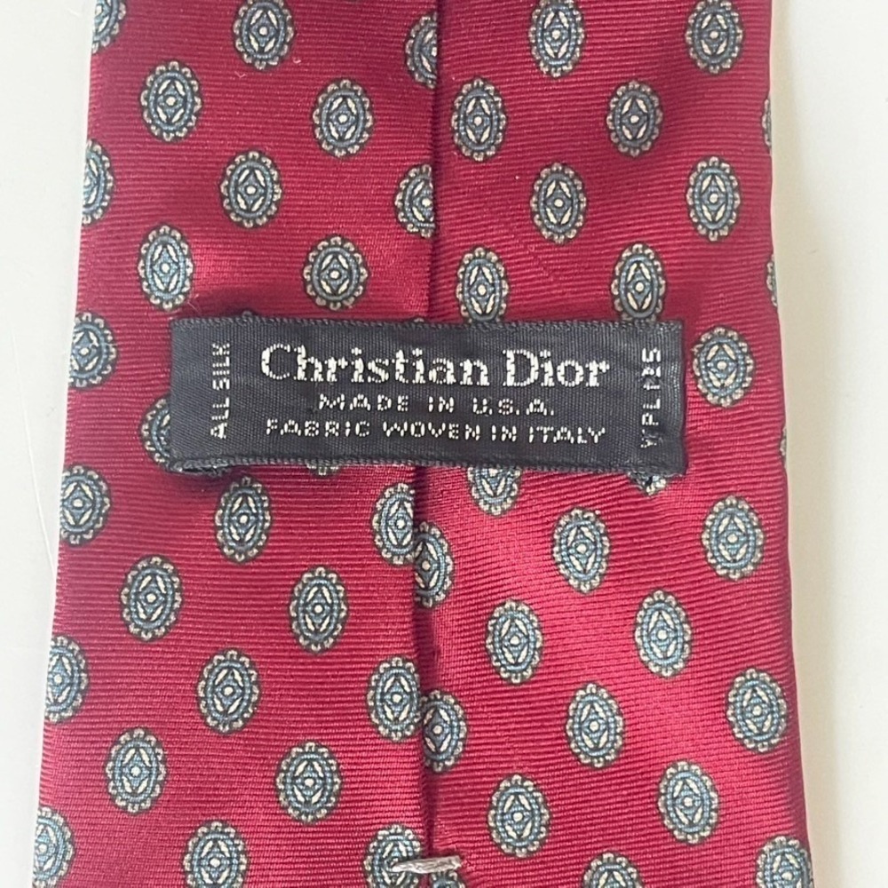 vintage Christian Dior Silk Tie Red Blue Medallion Designer Necktie